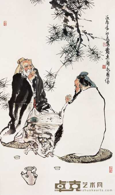 毛国伦 对奕图 立轴 82×49cm